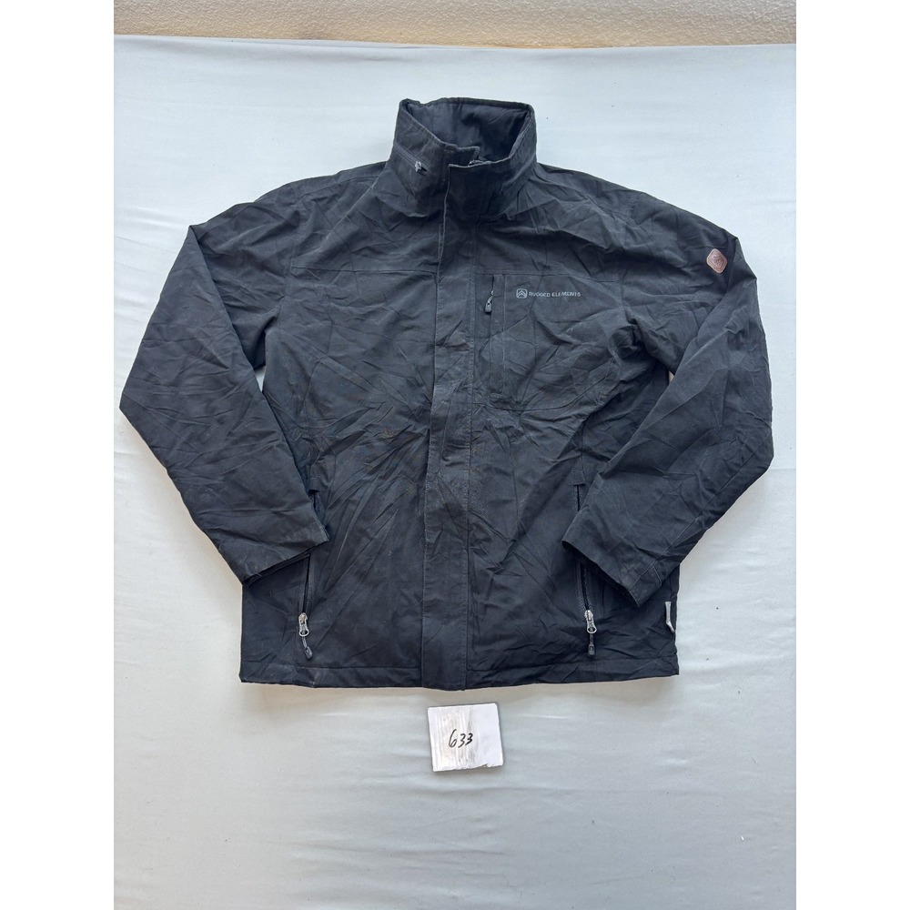 Rugged Elements Mens Black Outdoor Utility Jacket Full Zip Wind Water Resistant